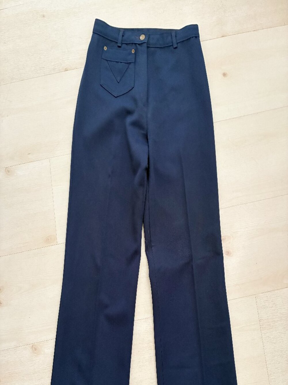 Vintage 70s St Michael Navy Polyester Flare Trousers Extra Long Size 38 EUR